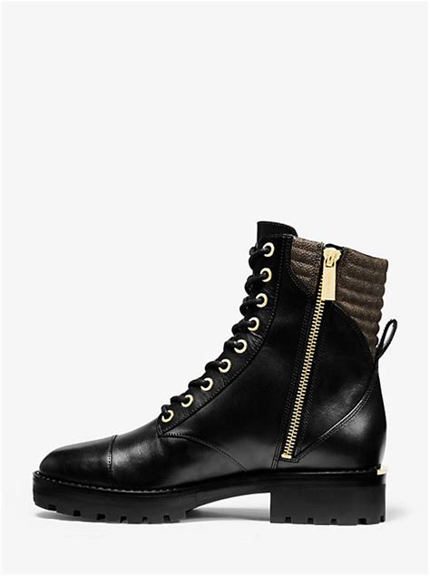 michael michael kors bastian leather combat boot|Michael Kors adjustable buckle boots.